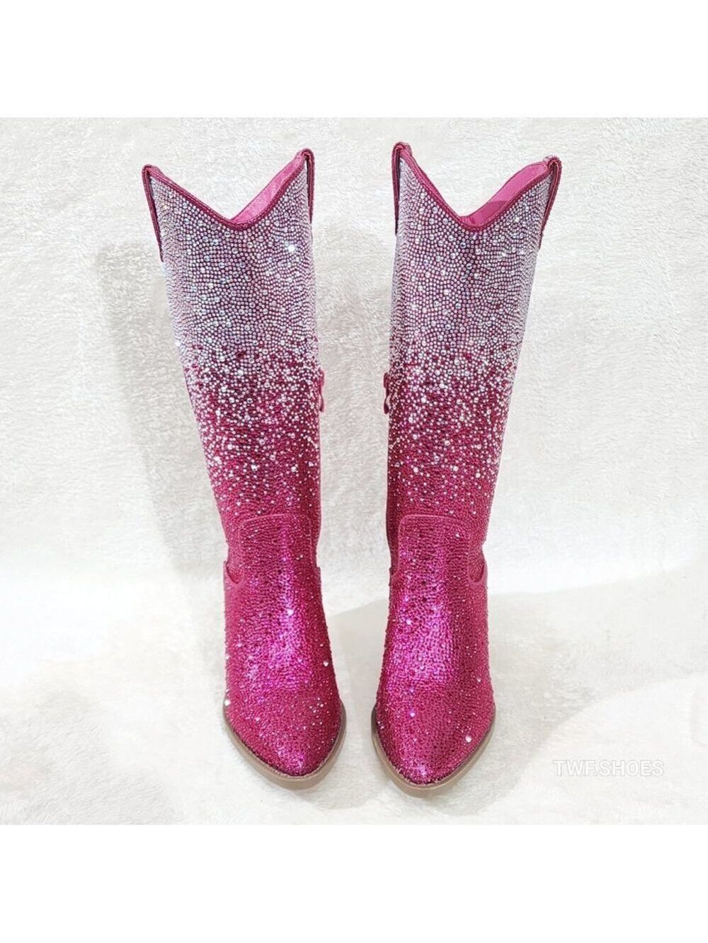 Posh Wild Ones Fuchsia Ombre Rhinestone Western Cowgirl Knee Boots Hot Pink - Picture 5 of 17
